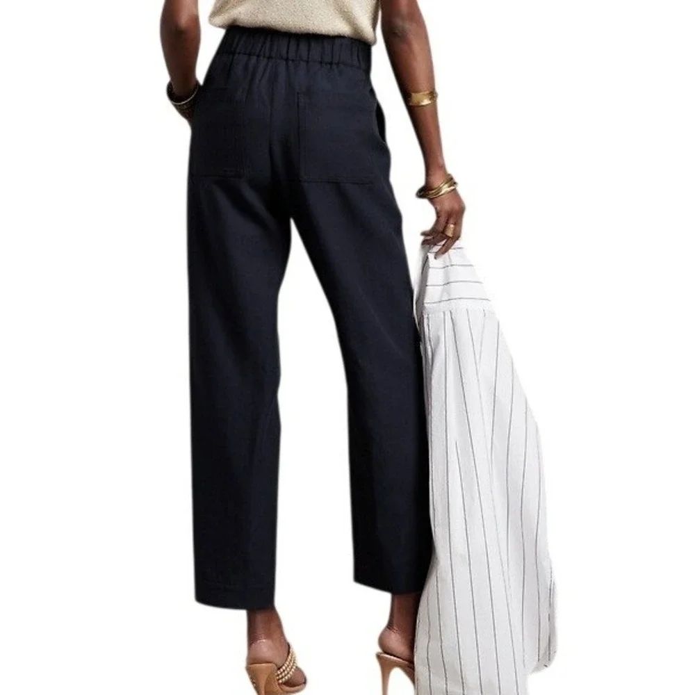 Banana Republic Tencel Linen Pants Womens XL Blue Tapered Relaxed Minimalist